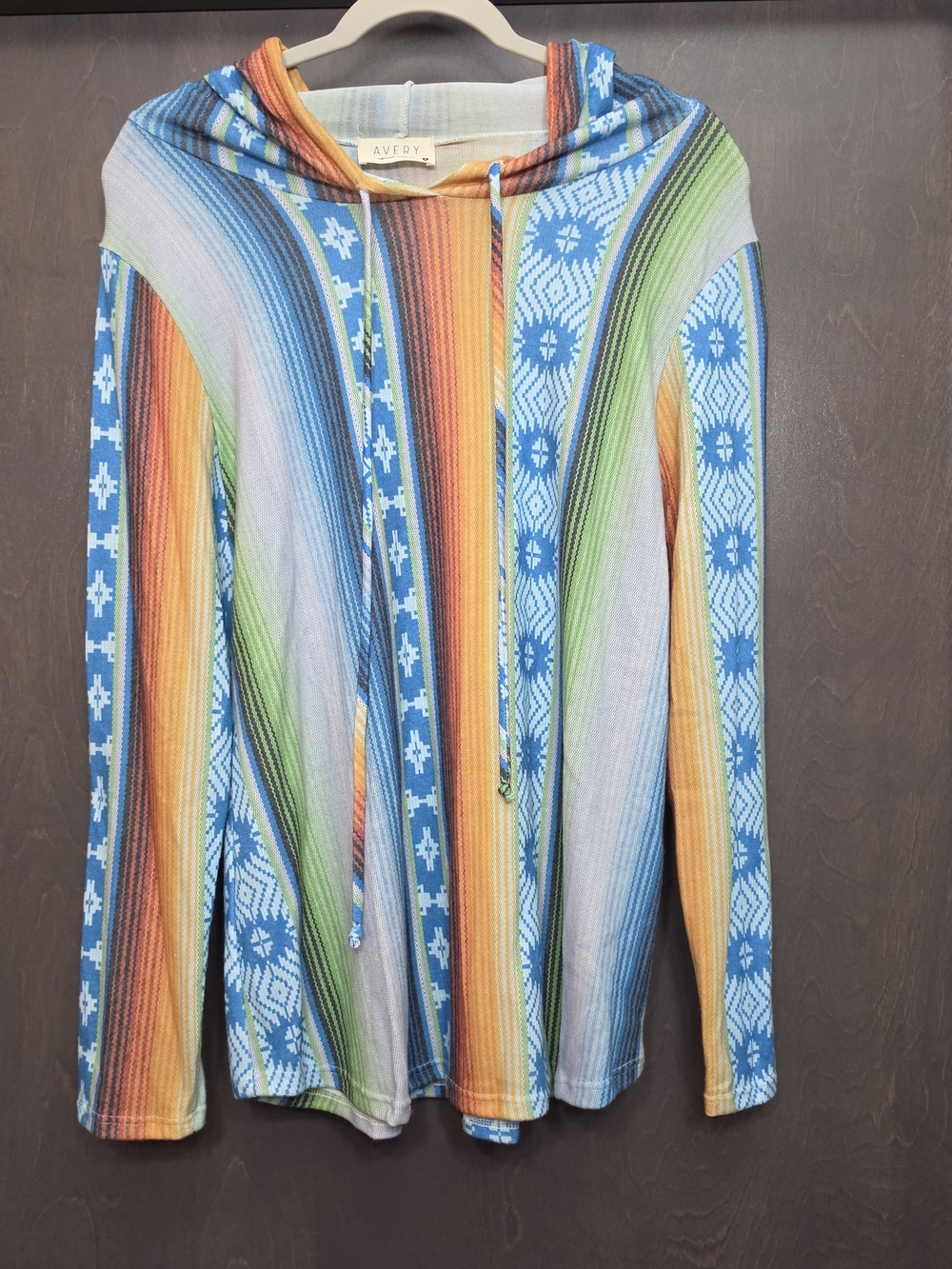 Avery Colorful Striped Hooded Top - Blue, Orange, Green Aztec, Western